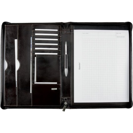 Alassio Schreibmappe "MONACO", A4, Leder, dunkelbraun