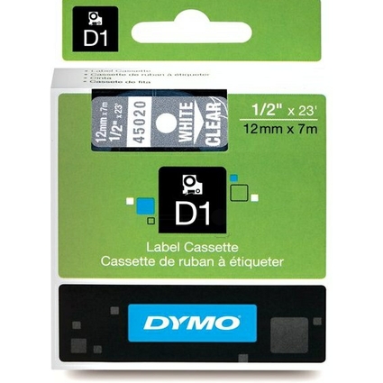 DYMO D1 Schriftbandkassette wei/transparent, 12 mm x 7 m