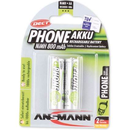 ANSMANN Dect NiMH Akku, Mignon AA, 800 mAh, 2er Blister