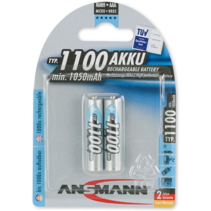 ANSMANN NiMH Akku Premium, Micro AAA, 1.100 mAh, 2er Blister