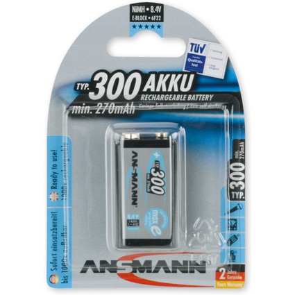 ANSMANN NiMH Akku maxE, 9V E-Block, 300 mAh, 1er Blister