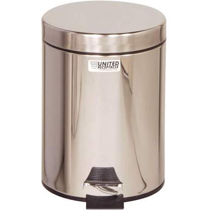 Rubbermaid Tret-Abfalleimer, rund, 5,6 Liter, silber