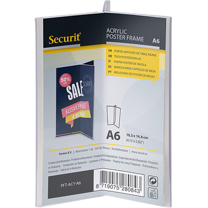 Securit Tischaufsteller ACRYLIC, DIN A6 hoch, dreiseitig