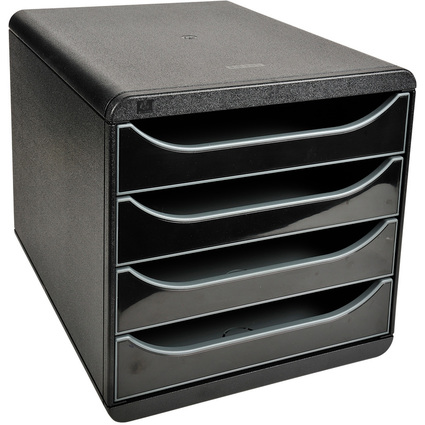 EXACOMPTA Schubladenbox BIG-BOX, 4 Schbe, schwarz glnzend