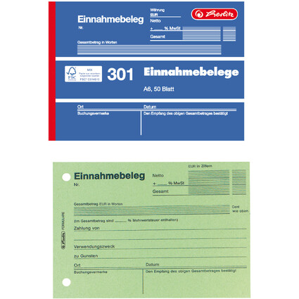 herlitz Formularbuch "Einnahmebeleg 301", DIN A6, 50 Blatt