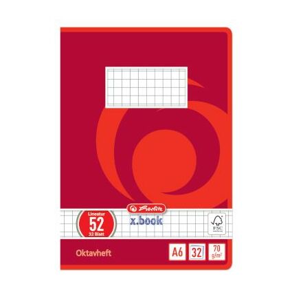 herlitz Oktavheft x.book, DIN A6, kariert, 70 g/qm, 32 Blatt