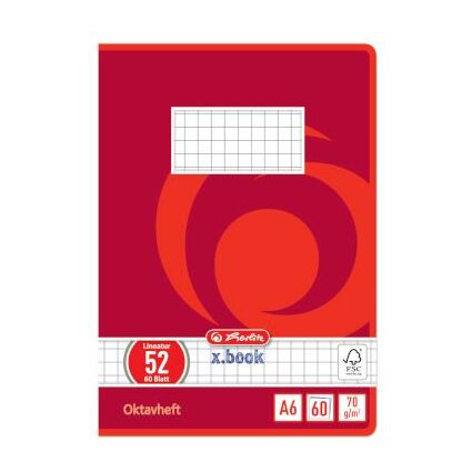 herlitz Oktavheft x.book, DIN A6, kariert, 70 g/qm, 60 Blatt