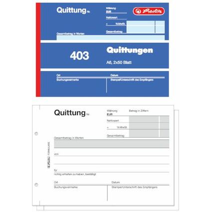 herlitz Formularbuch "Quittung 403", DIN A6, 2 x 50 Blatt