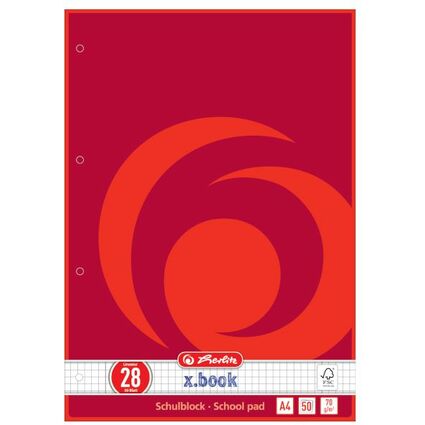 herlitz Schulblock x.book, DIN A4, Lineatur 28 / kariert