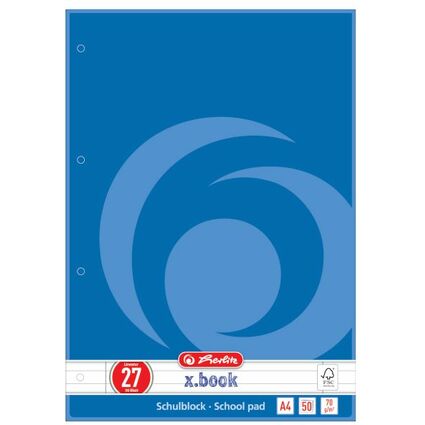 herlitz Schulblock x.book, DIN A4, Lineatur 27 / liniert