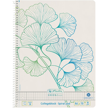 herlitz Collegeblock GREENline Ginkgo, DIN A4, kariert