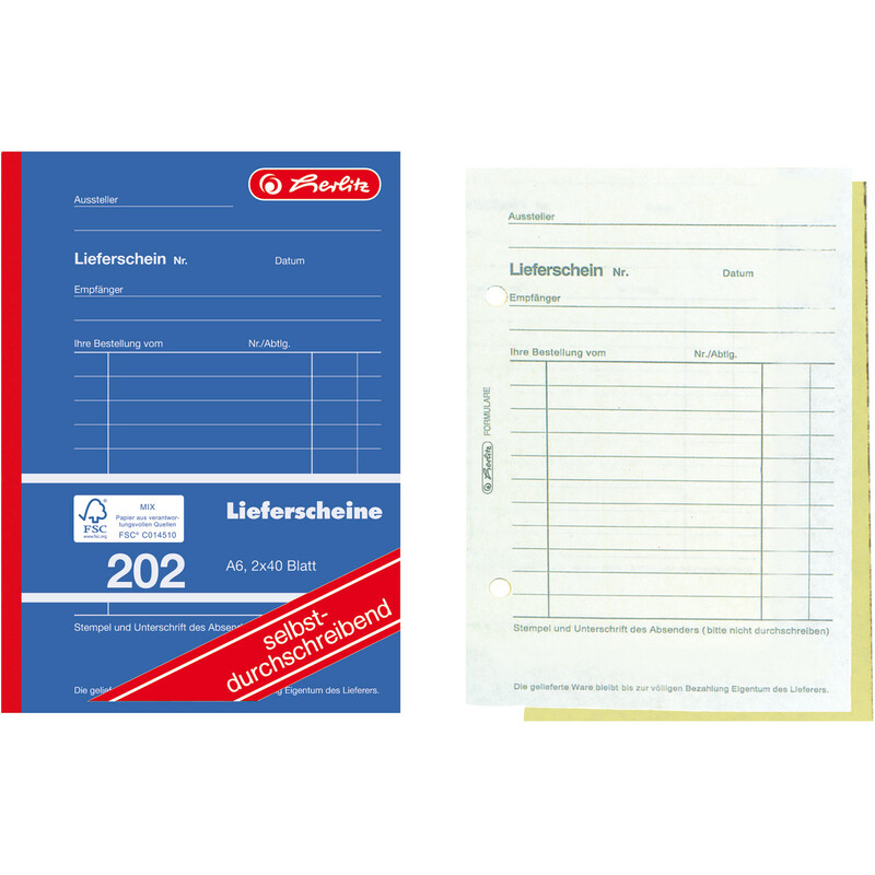 Herlitz 883520  Lieferscheinbuch A5 204 2x40 Blatt selbstdurchschreibend 