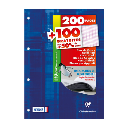 Clairefontaine Bloc de cours, perfor, A4, sys