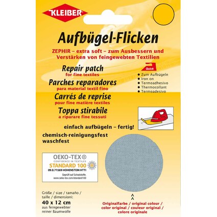 KLEIBER Zephir-Aufbgel-Flicken, 400 x 120 mm, hellgrau