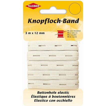 KLEIBER Knopflochband, 12 mm x 3 m, wei