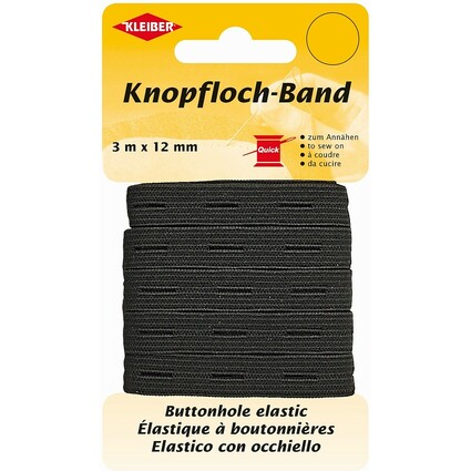 KLEIBER Knopflochband, 12 mm x 3 m, schwarz